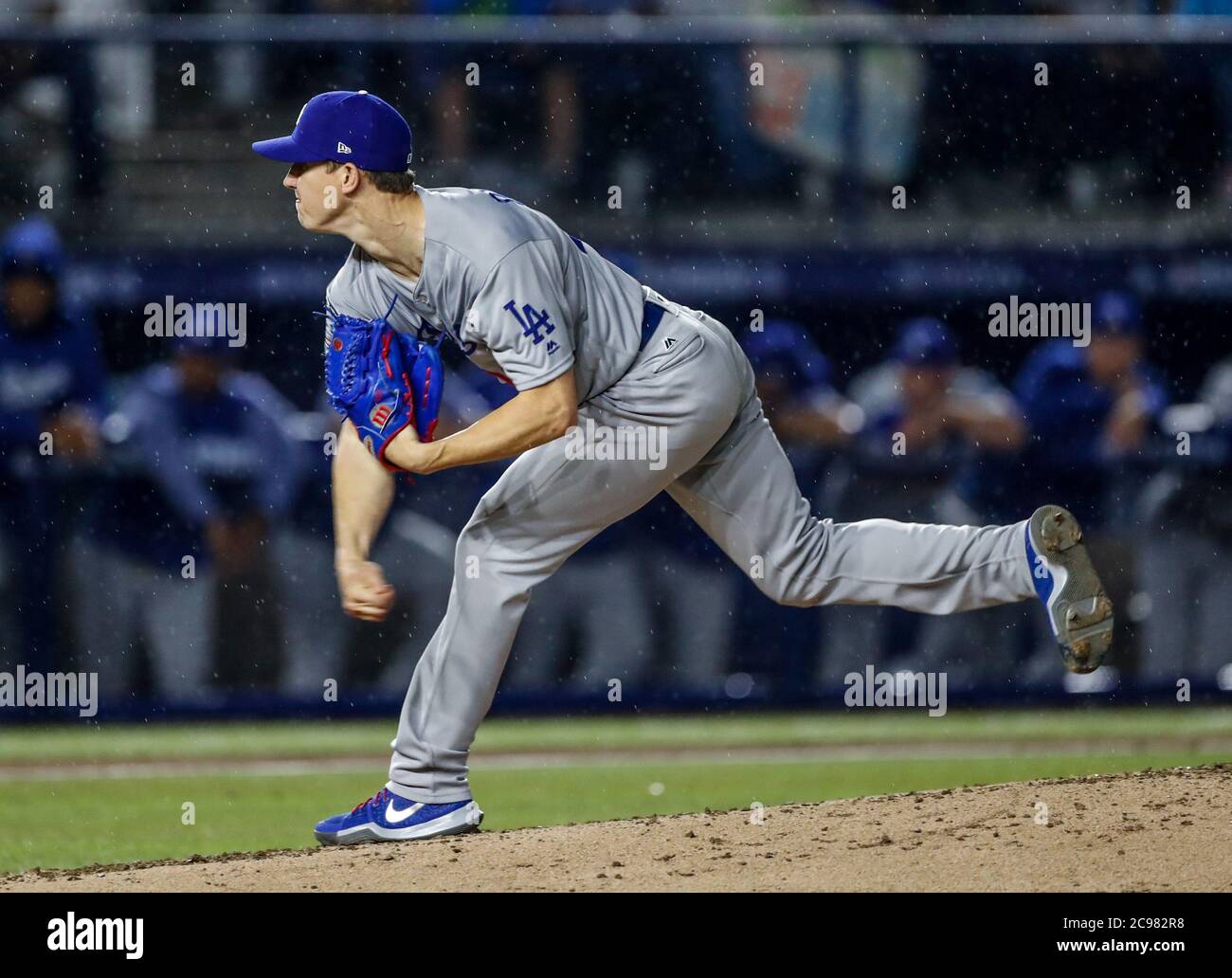 Walker Buehler pitcher inicial de dodgers, durante el partido de beisbol de los Dodgers de Los Angeles contra Padres de San Diego, durante el primer juego de la série las Ligas Mayores del Beisbol en Monterrey, Mexico el 4 de Mayo 2018.(photo: Luis Gutierrez) Banque D'Images