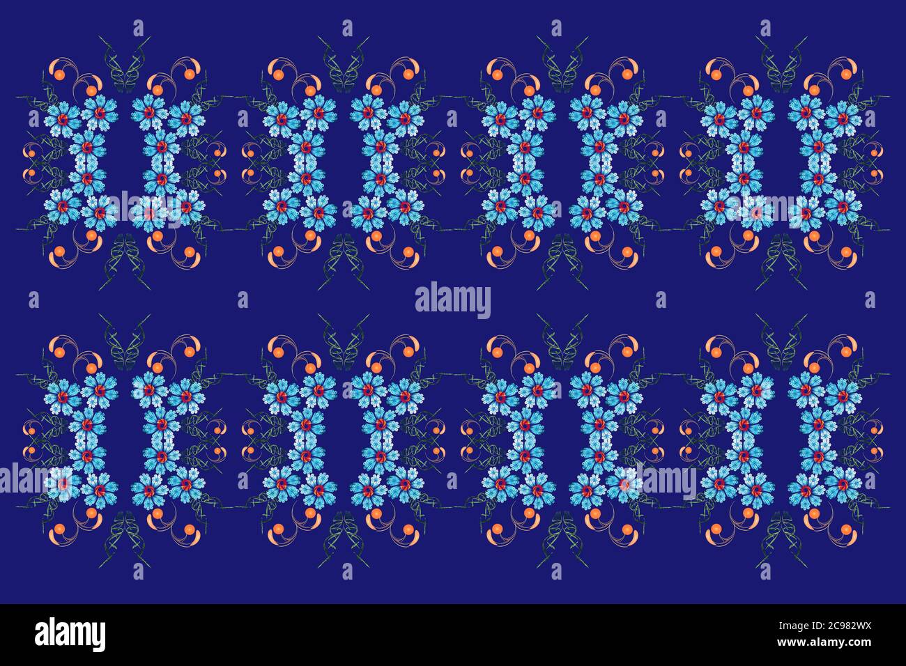 Motif fractal abstrait de fleurs sur fond bleu Banque D'Images