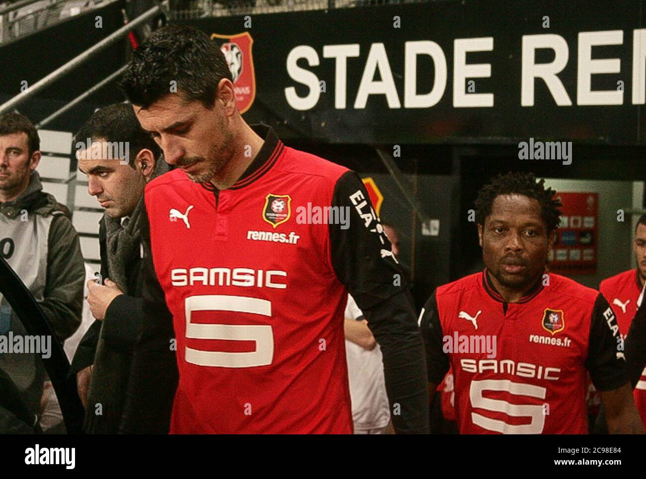 Julien Feret et Jean II Makoun pendant la Ligue 1 2012 - 2013, Stade Rennais - Girondins Bordeaux le 12 janvier 2013 à Roazon Park, Rennes - photo Laurent Lairys / DPPI Banque D'Images