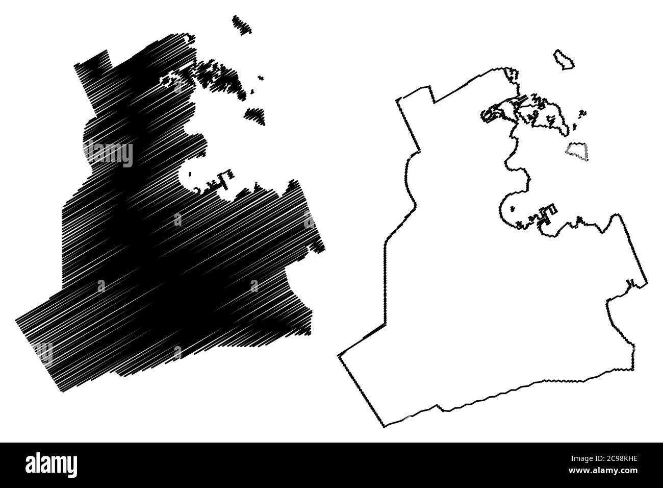 Illustration vectorielle de la carte de Doha (État du Qatar, municipalité d'ad-Dawhah), croquis de la carte de la ville de Dauha Illustration de Vecteur