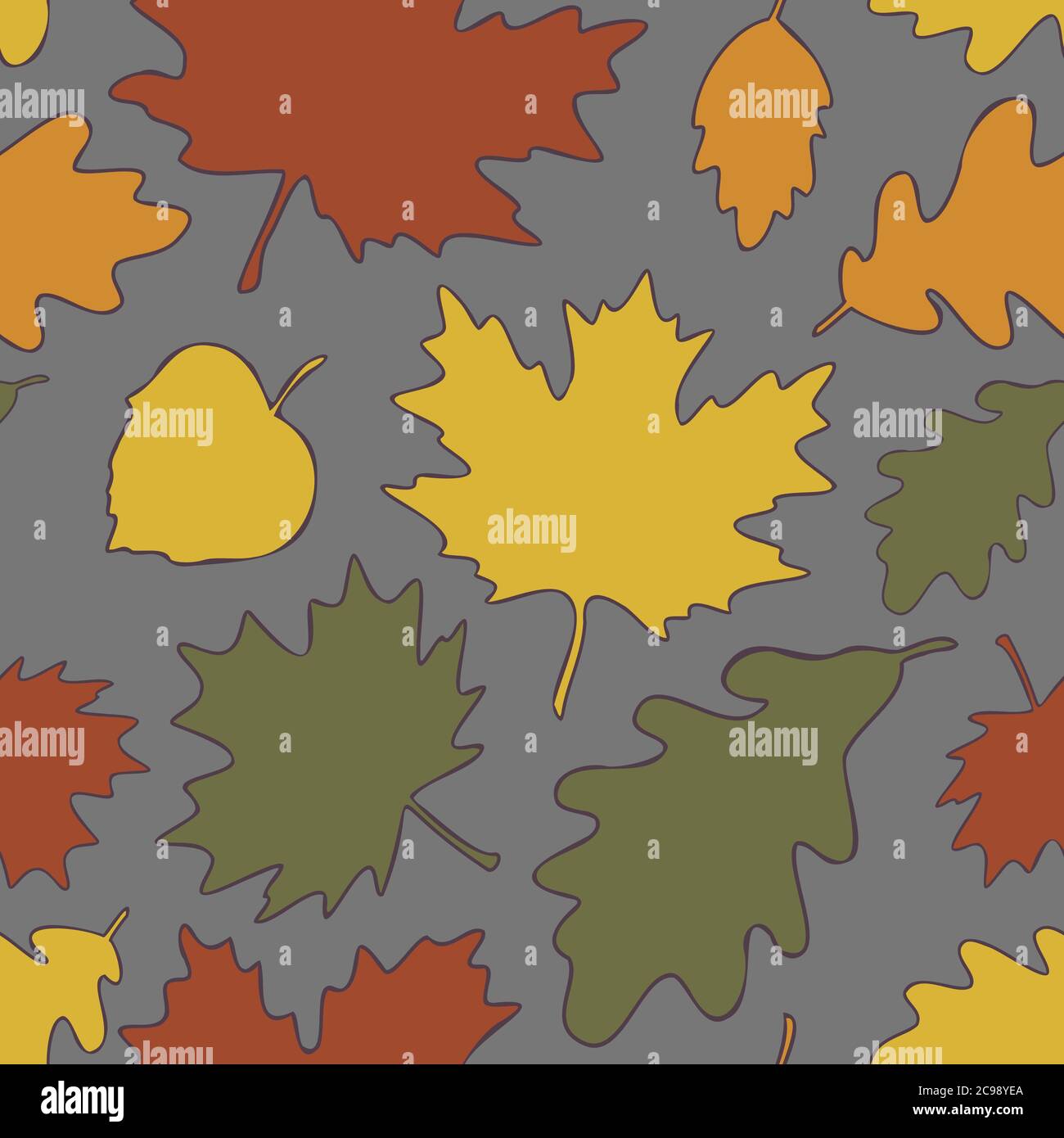 Motif vectoriel sans couture des feuilles d'automne. Arrière-plan de feuilles d'érable, de tilleul, de chêne et de bouleau. Illustration de Vecteur