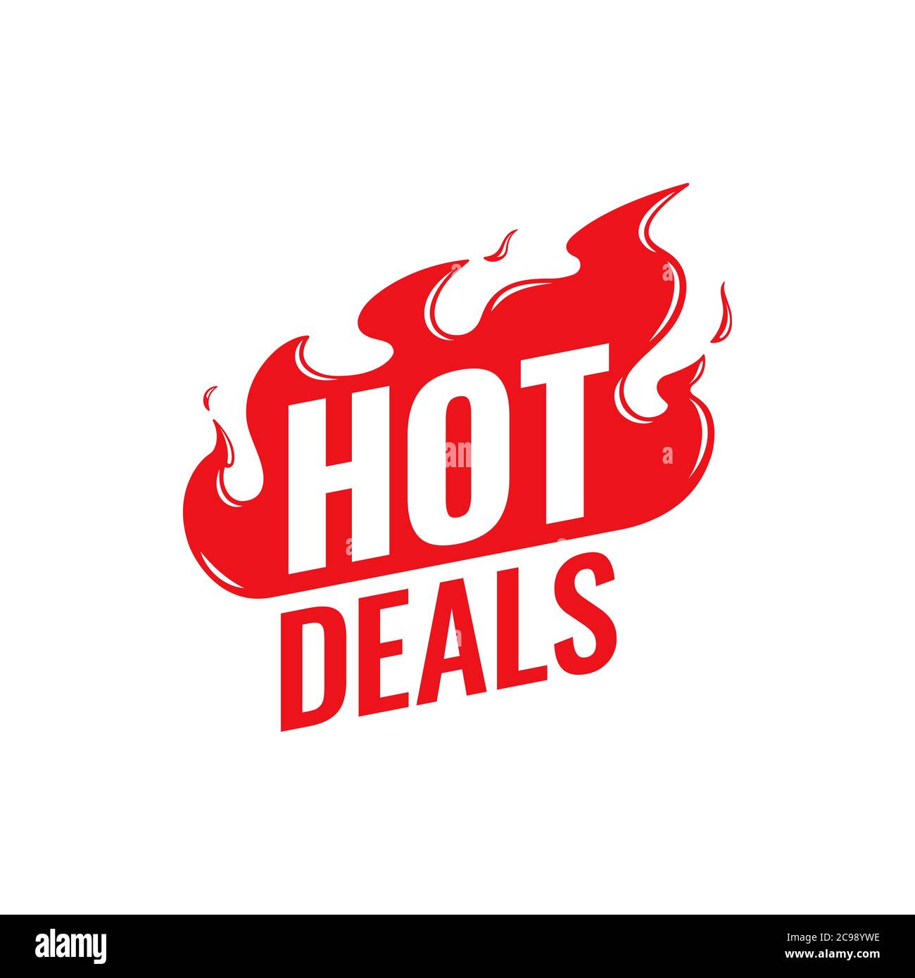 Icône de vecteur Hot Deals. Bannière feu de promotion plate, étiquette de prix, offre spéciale, vente, offre, prix. Bannière d'offre spéciale de saison. Isolé sur un blanc Illustration de Vecteur
