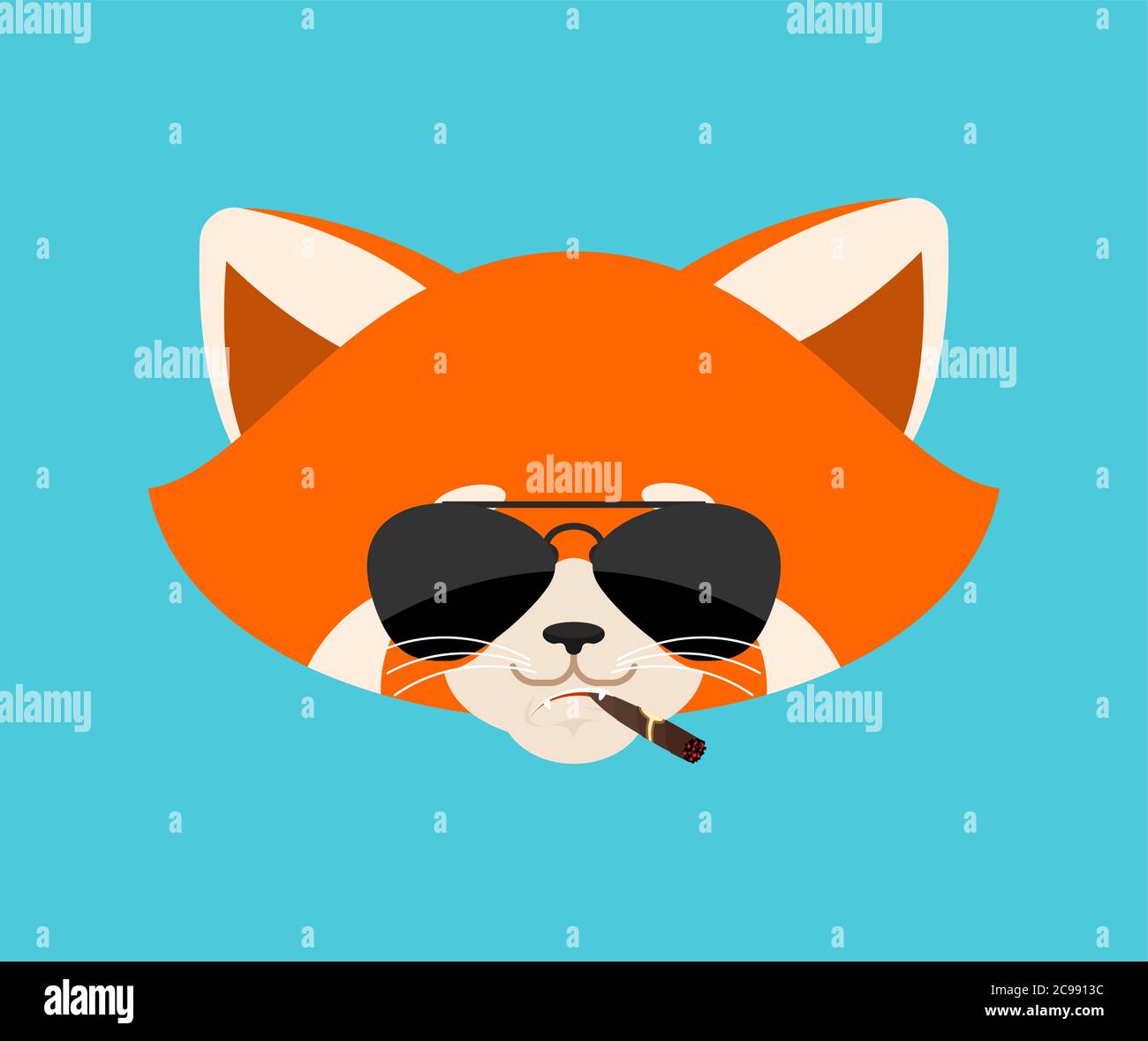 Panda rouge fume cigare emoji. Animal sauvage Cool avatar sérieux des émotions. Bête stricte. Illustration vectorielle Illustration de Vecteur