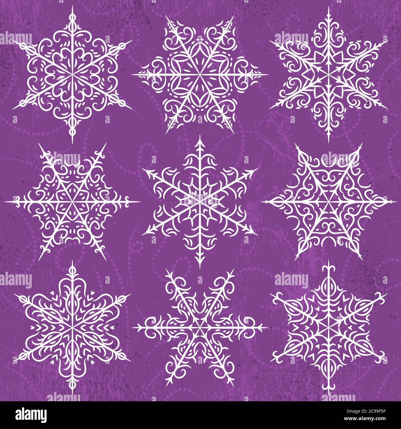 Fond violet avec flocons de neige, illustration vectorielle Banque D'Images