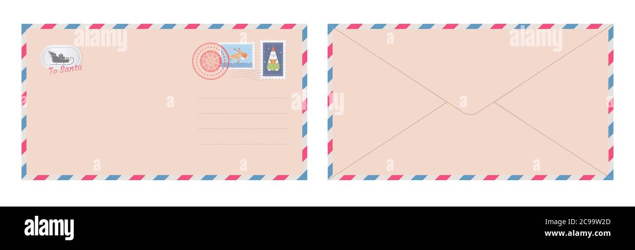Chère lettre du père noël en enveloppe. Lettre de Noël pour le Père Noël. Carte postale vierge. Illustration vectorielle plate Illustration de Vecteur