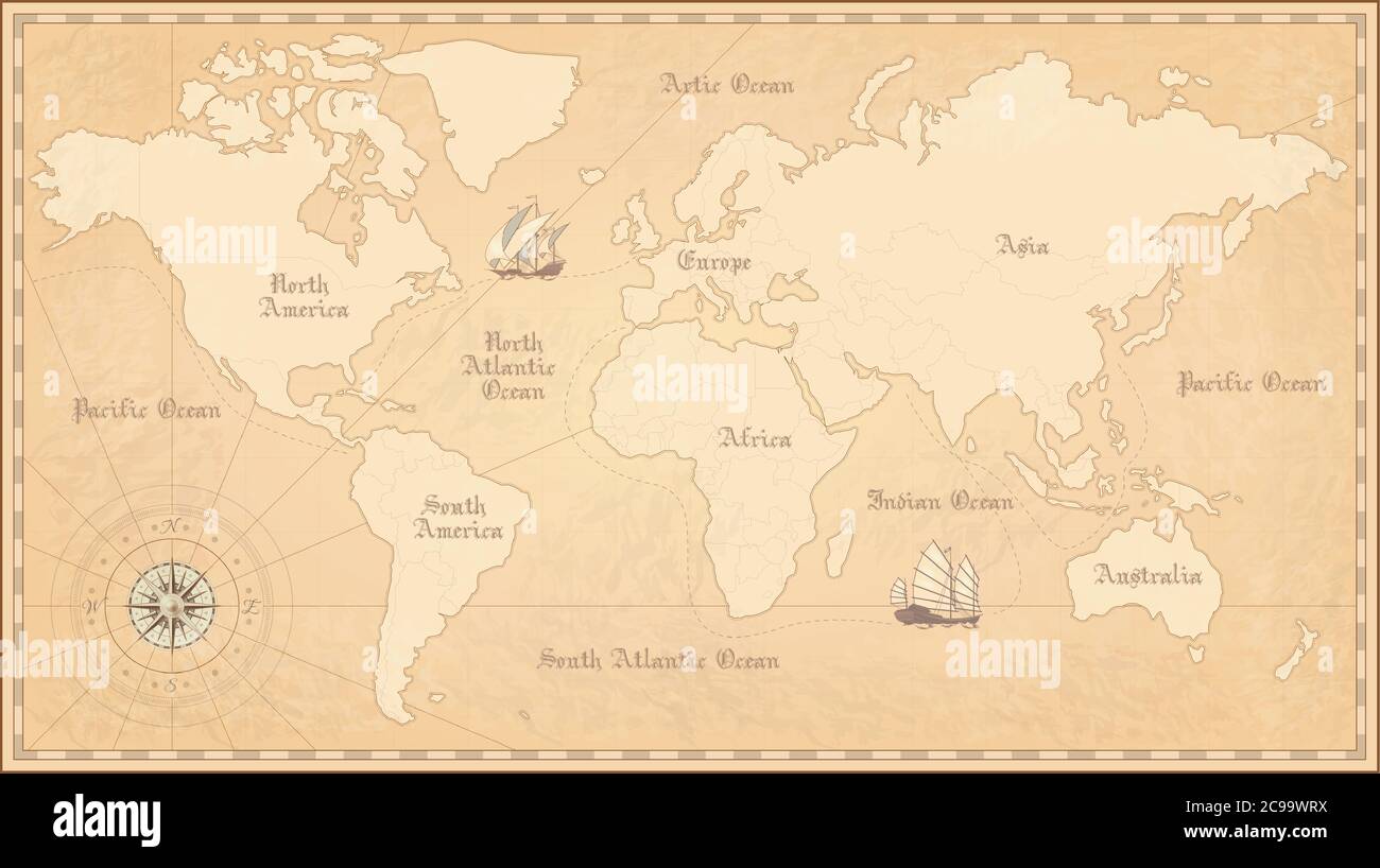 Carte de l'ancien monde. Carte papier vintage. Illustration vectorielle Illustration de Vecteur