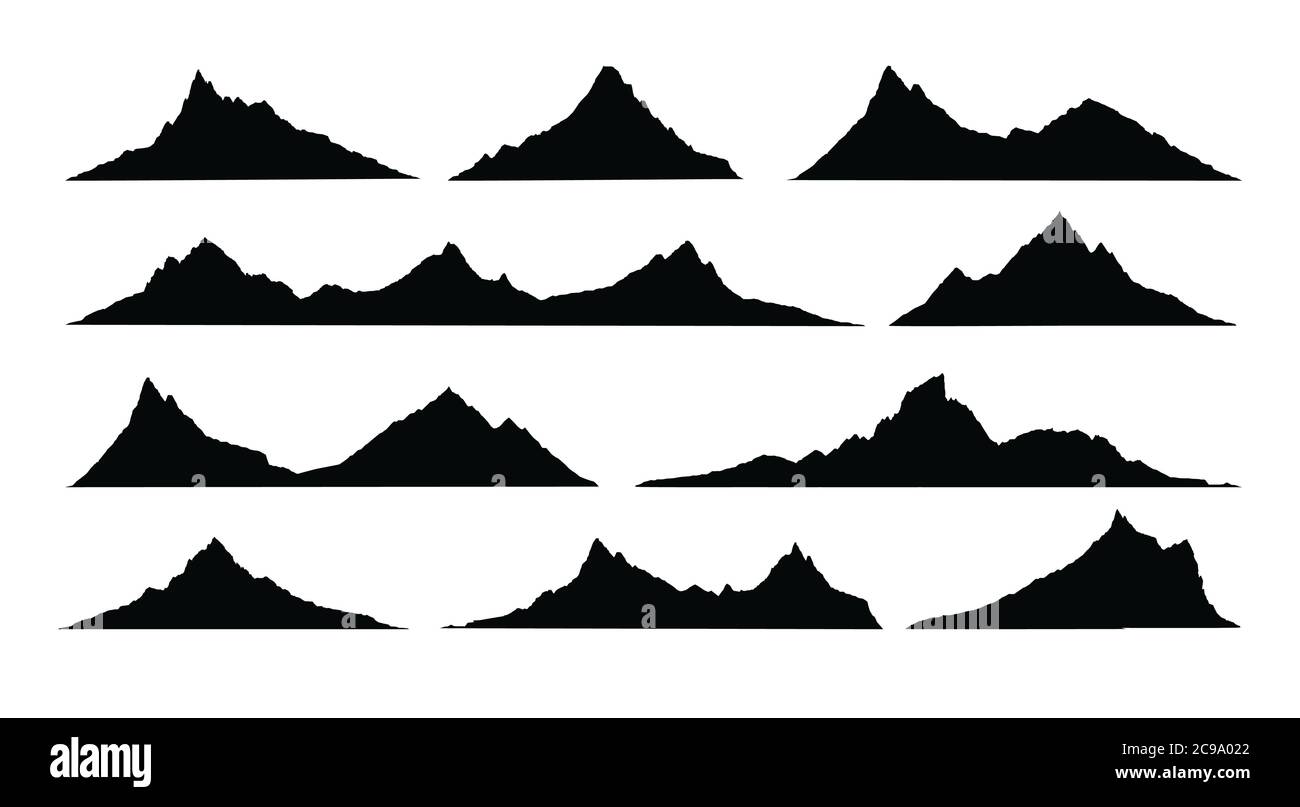 Silhouette de paysage de montagnes. Résumé paysage de randonnée en haute montagne. Ensemble de vecteurs. Illustration de Vecteur