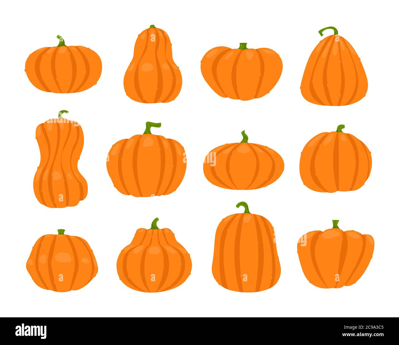 Ensemble de citrouilles d'halloween à motif caricature. Simple citrouille coloré icône symbole isolé blanc Vector Illustration Illustration de Vecteur