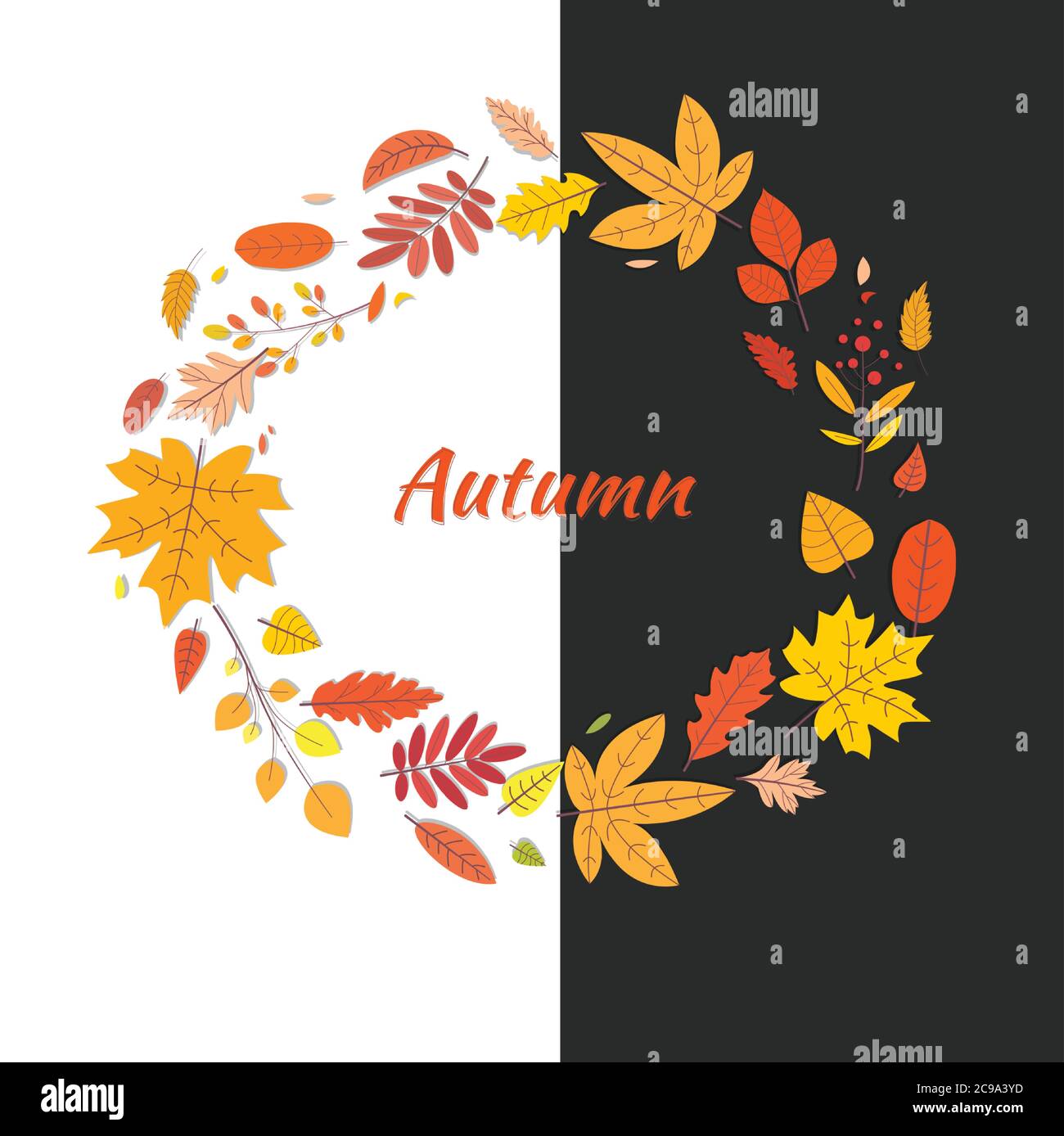 Cadre rond automnal. Couronne composée de feuilles mortes colorées. Illustration vectorielle décorative naturelle de style plat. Illustration de Vecteur