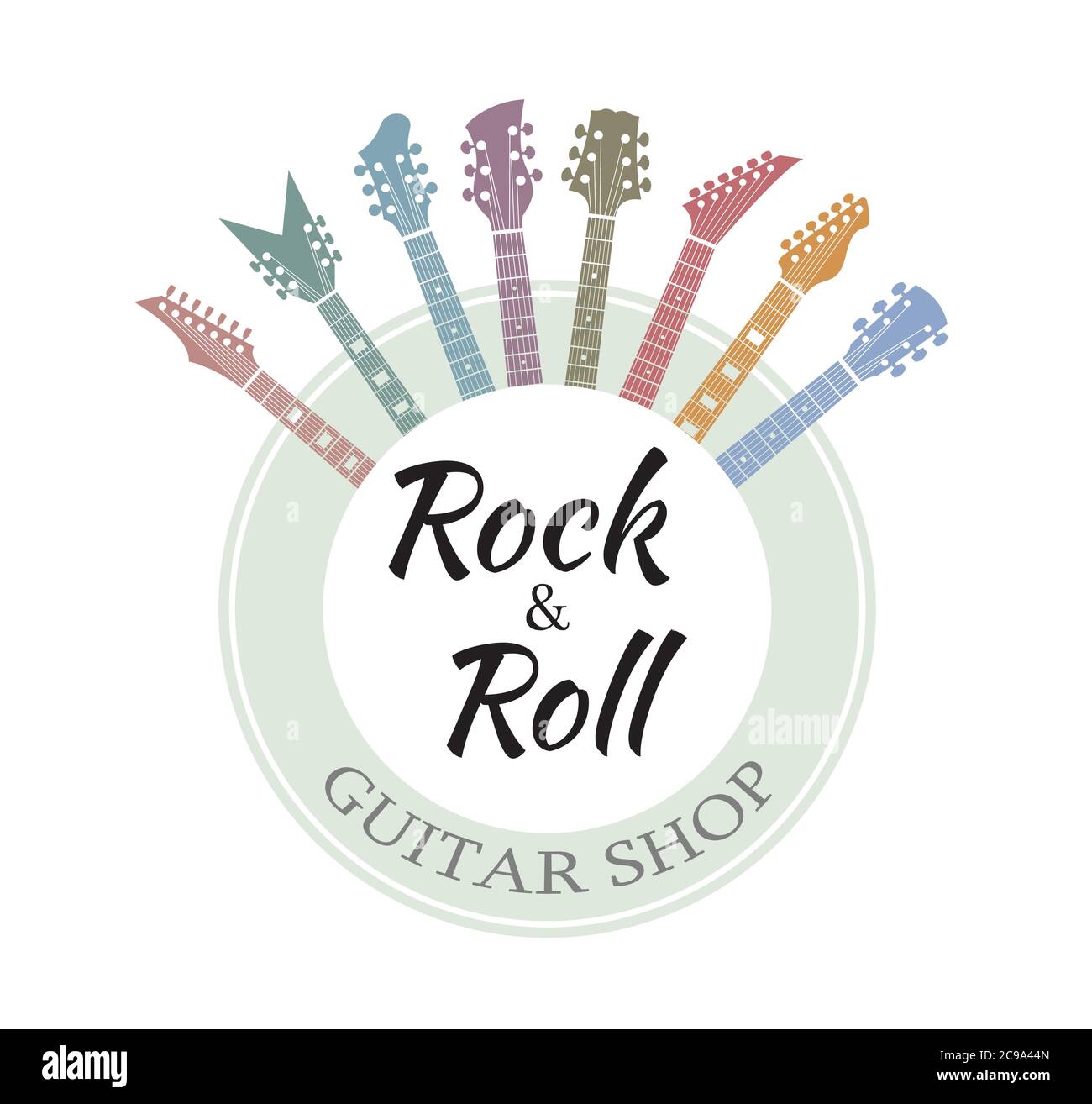 Logo de la boutique de guitare. Instrument de musique plat, vecteur minimal de symboles de musique abstraite. Illustration de Vecteur