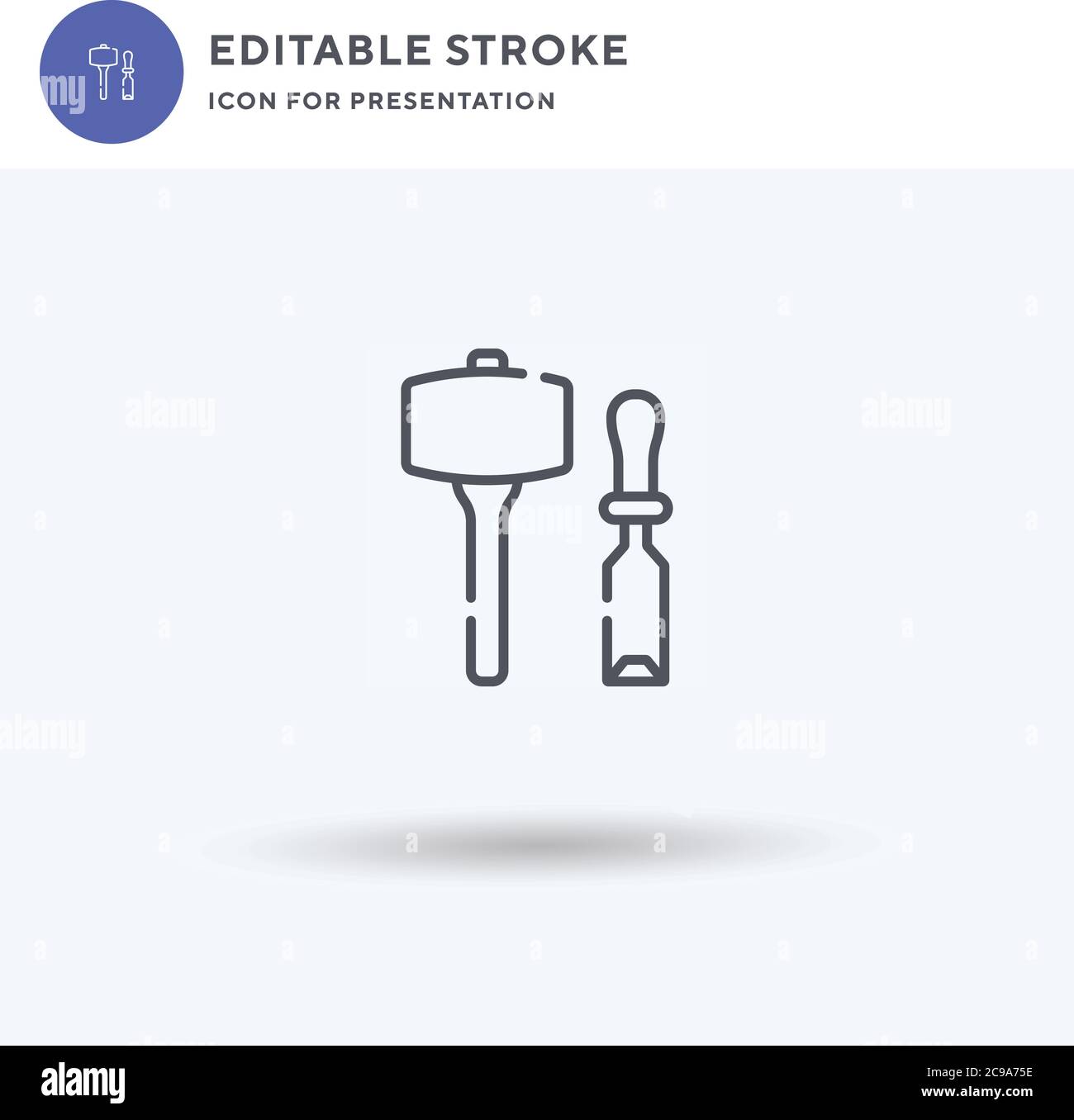 Symbole en forme de maillet, signe plat rempli, pictogramme solide isolé sur blanc, illustration du logo. Icône en forme de maillet pour la présentation. Illustration de Vecteur