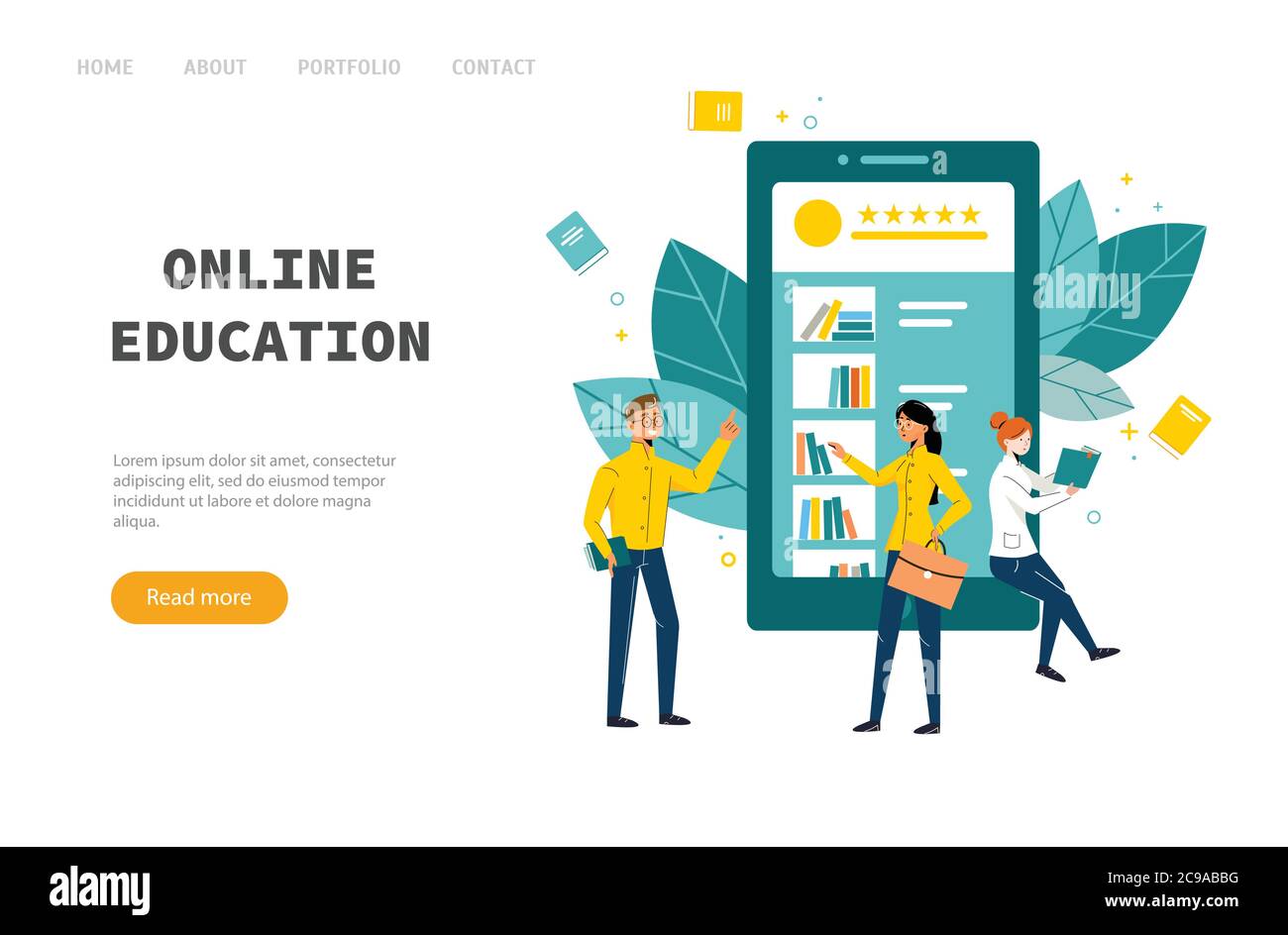 Formation en ligne. Le concept d'application pour l'éducation en ligne les gens lisent des livres sur le téléphone. Illustration de Vecteur