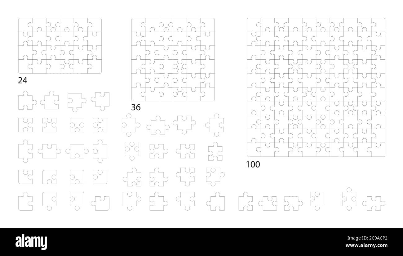 Modèles de puzzle. Jeu de puzzle 24, 36, 100 pièces. Casse-têtes classiques élément de jeu ou mosaïque partie connexion illustration vectorielle. Illustration de Vecteur