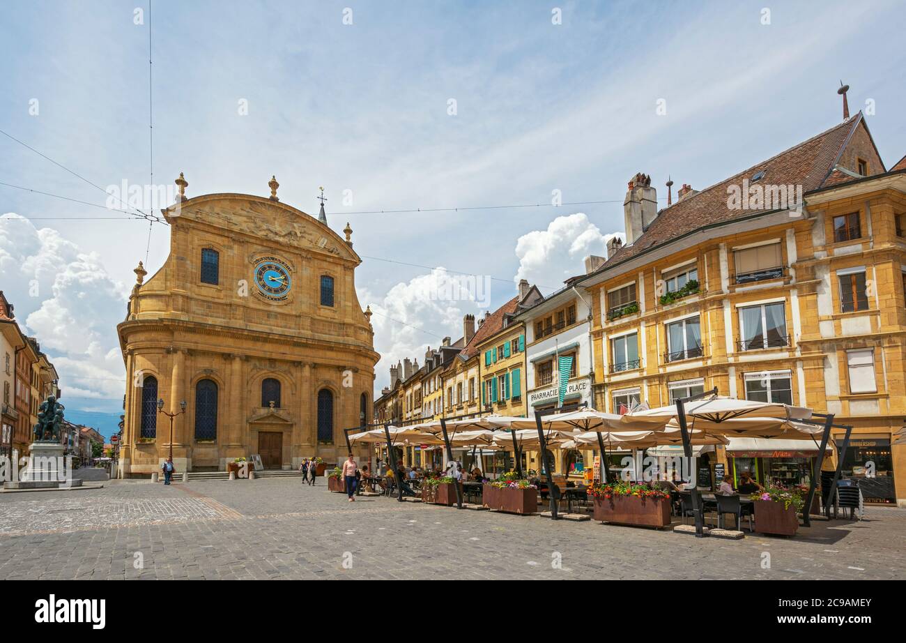 Suisse, canton de Vaud, Yverdon-les-bains, place Pestalozzi, Temple d'Yverdon-les-bains Banque D'Images