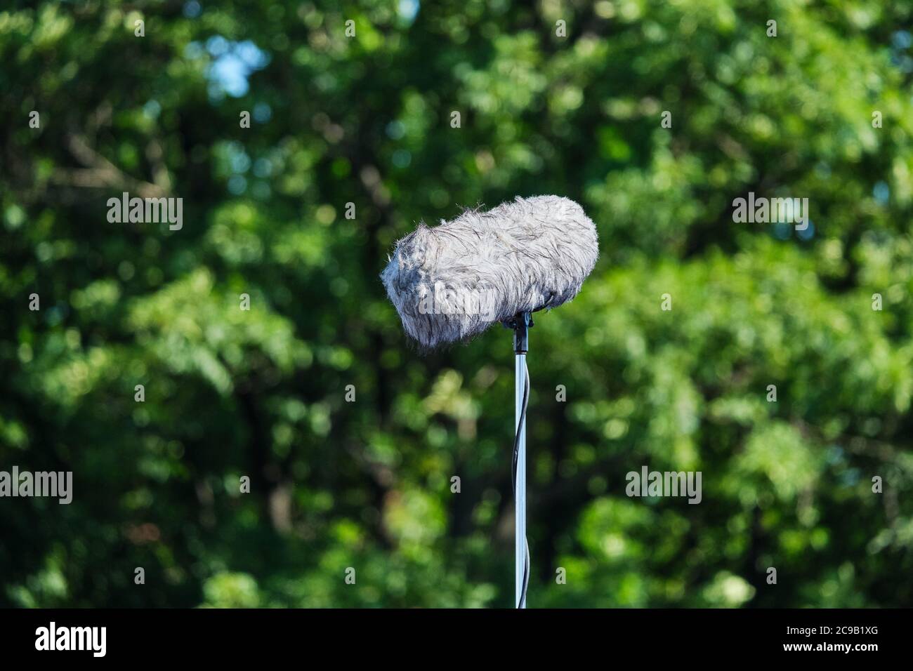 Microphone professionnel avec protection contre le vent dans la rue Banque D'Images