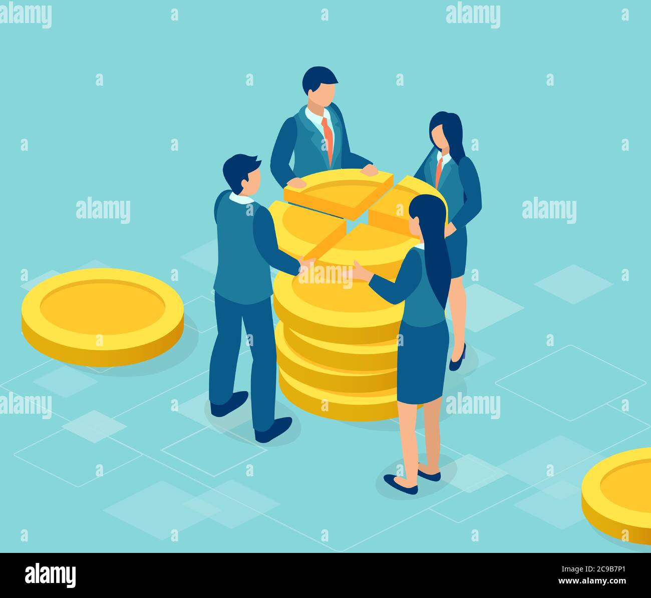 Vecteur des gens d'affaires partage les bénéfices en divisant l'argent de l'entreprise Illustration de Vecteur