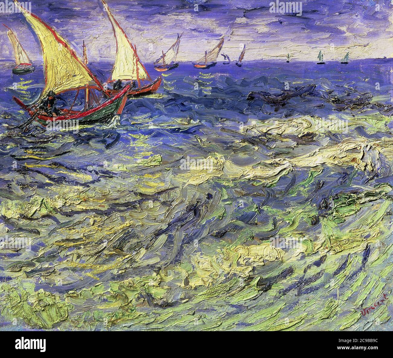 Bateaux de pêche en mer par Vincent Van Gogh 1888. Musée Pouchkine à Moscou, Russie Banque D'Images