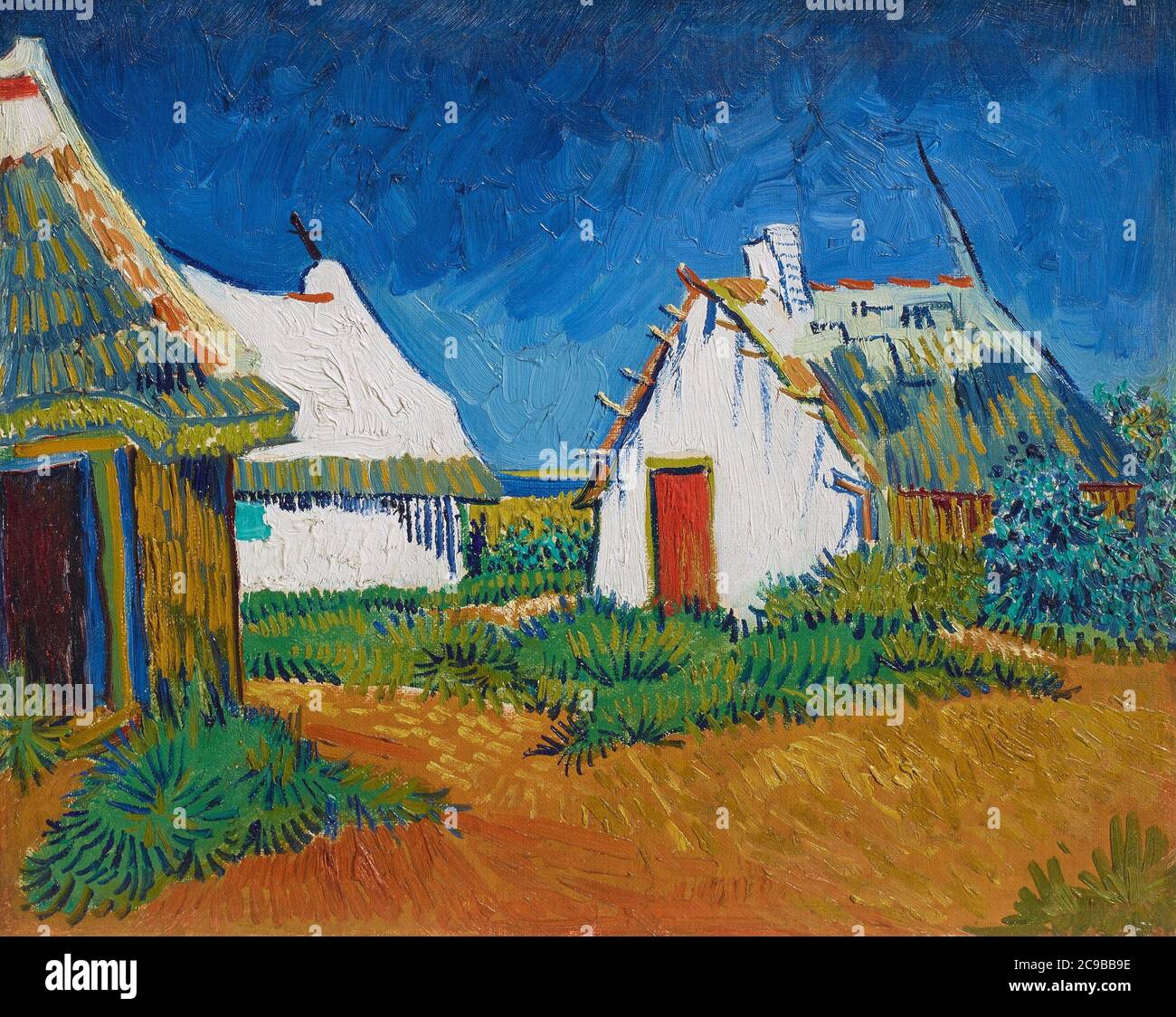 Trois cottages blancs à St.Maries par Vincent Van Gogh 1888. Le Kunsthouse Zurich, Suisse Banque D'Images