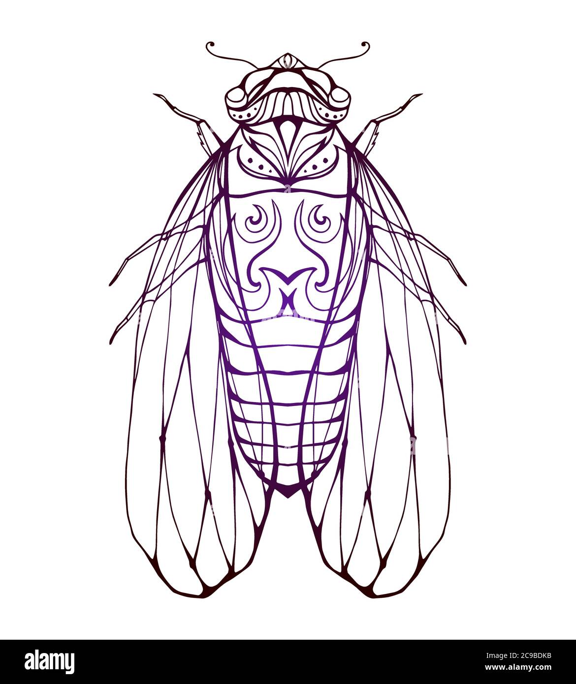 Illustration cicada avec motif boho. Elément vectoriel pour colorier les imprimés, pour les tee-shirts, les tatouages et un croquis pour votre créativité Illustration de Vecteur