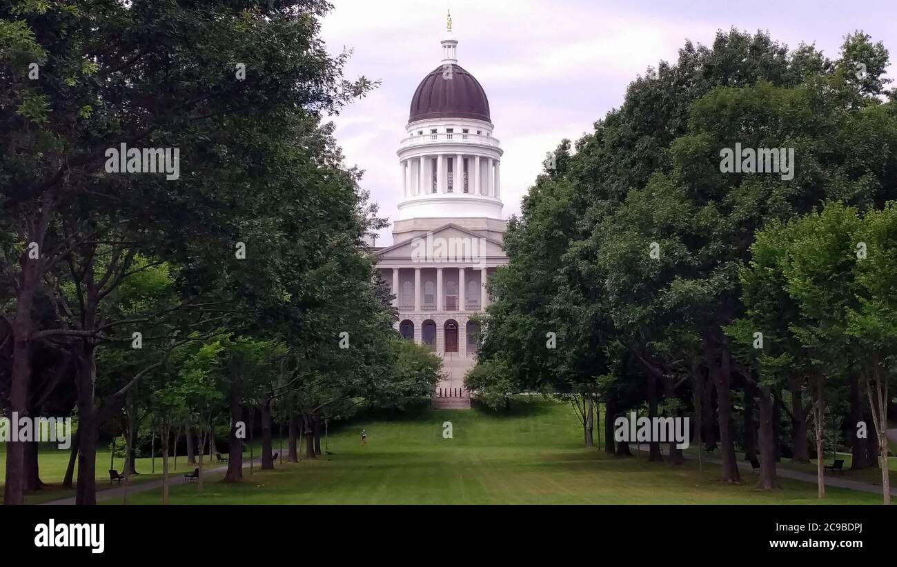 Maine State House, vue depuis le parc Capitol, Augusta, ME, États-Unis Banque D'Images