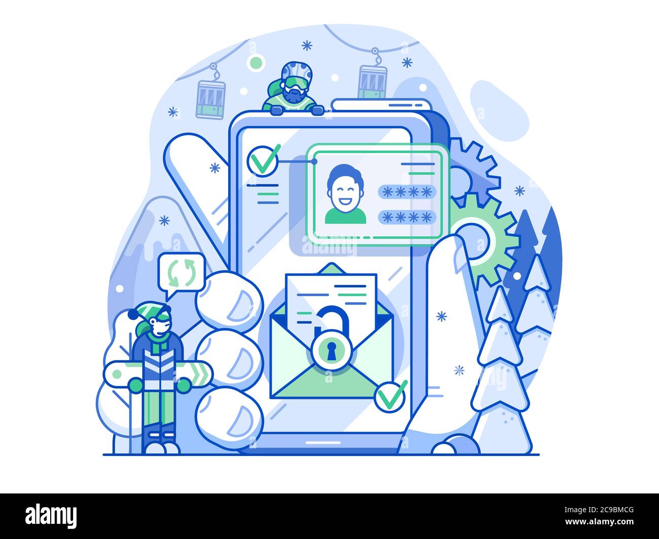 Application ski Resort concept d'enregistrement avec e-mail Illustration de Vecteur