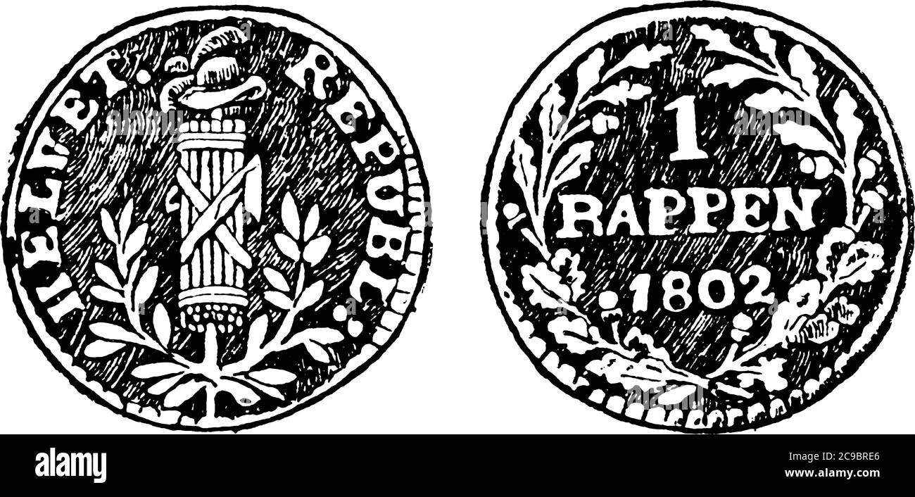 Une pièce de monnaie suisse et une coupure d'argent, un dessin de ligne vintage ou une illustration de gravure. Illustration de Vecteur