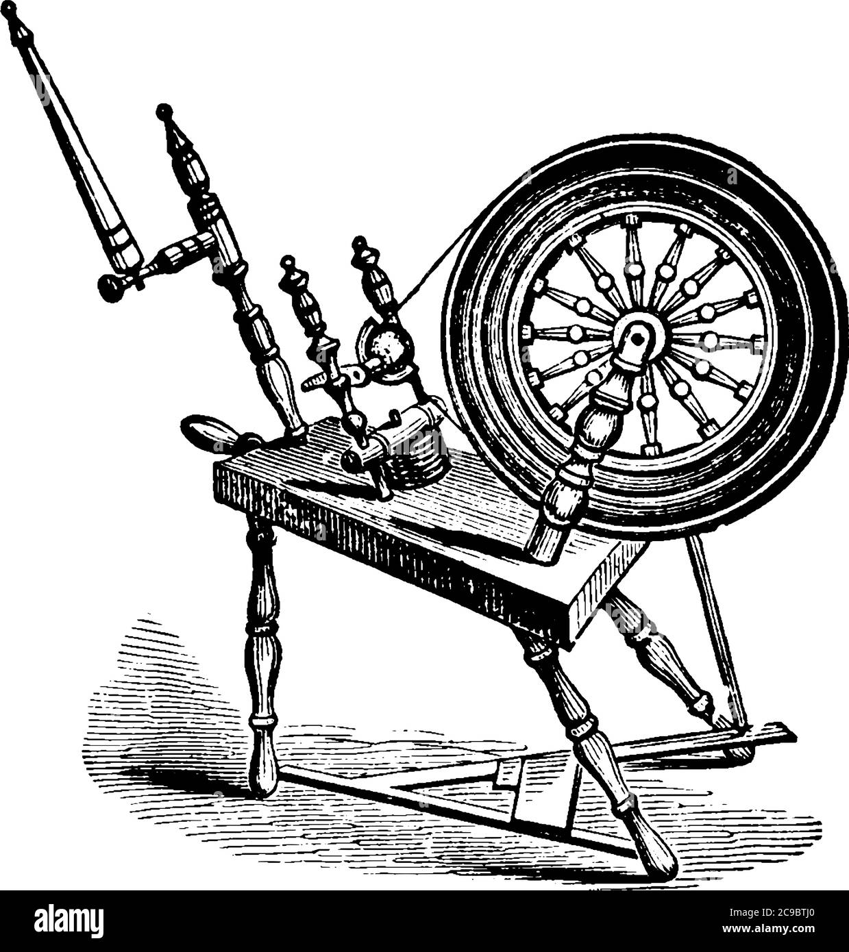 Une roue de rotation a été introduite pour la première fois en Inde en 500 A.D. c'est un dispositif qui est utilisé pour la rotation du fil à partir de fibres naturelles. Il se compose d'un wh Illustration de Vecteur