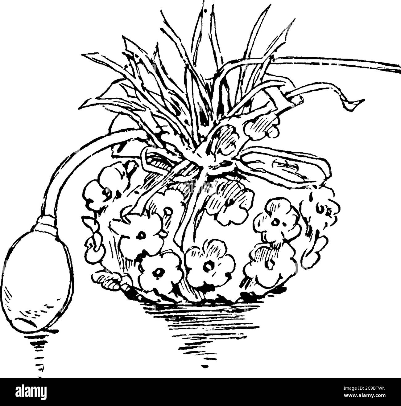 Une représentation typique d'un vaisseau fait pour tenir le parfum, la bouteille de parfum, gravée avec des dessins. Il donne un bon parfum sur lequel il est appliqué, vi Illustration de Vecteur