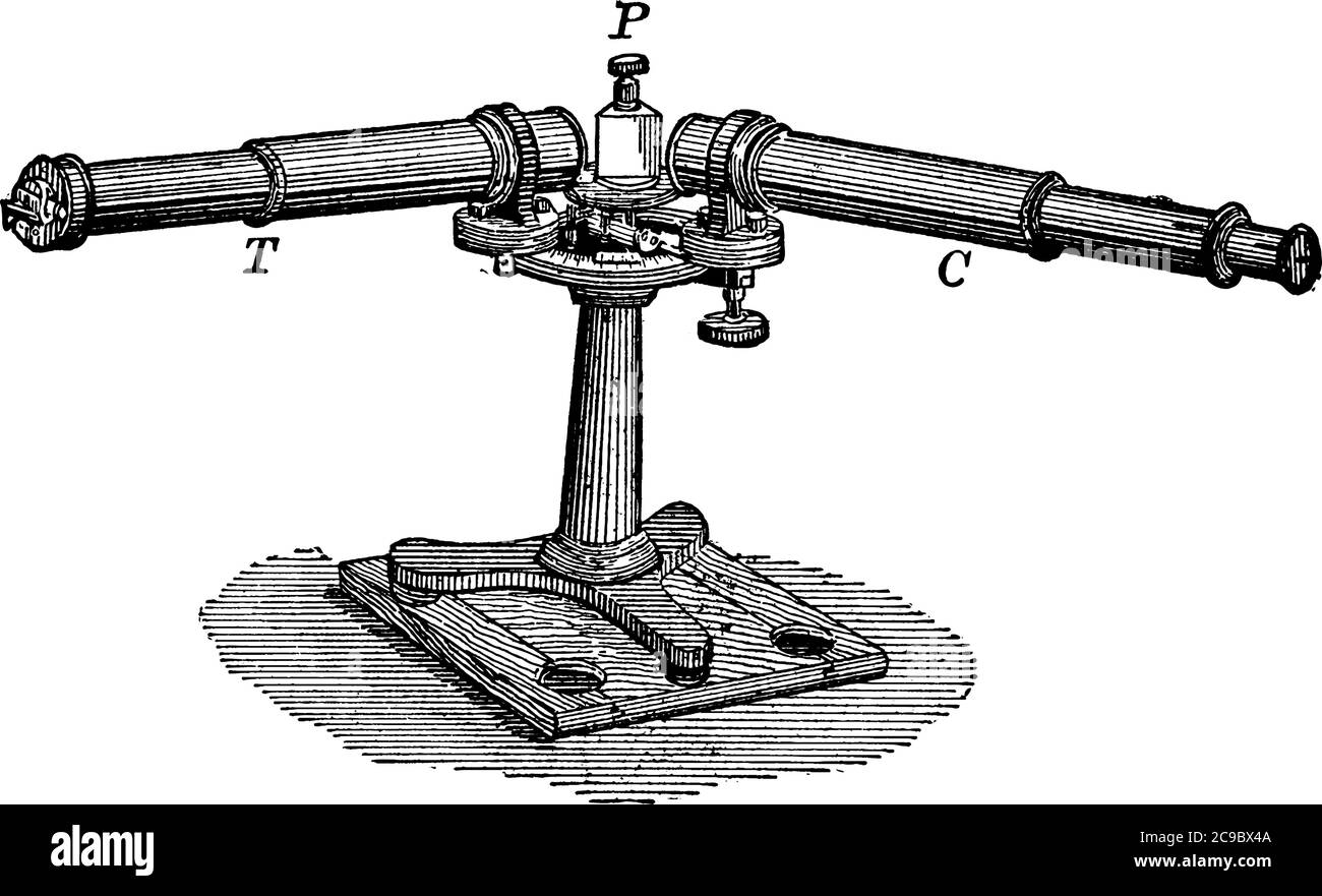 Instrument utilisé pour mesurer les propriétés de la lumière et pour produire un spectre de la lumière à partir de toute source, dessin de ligne vintage ou gravure illust Illustration de Vecteur
