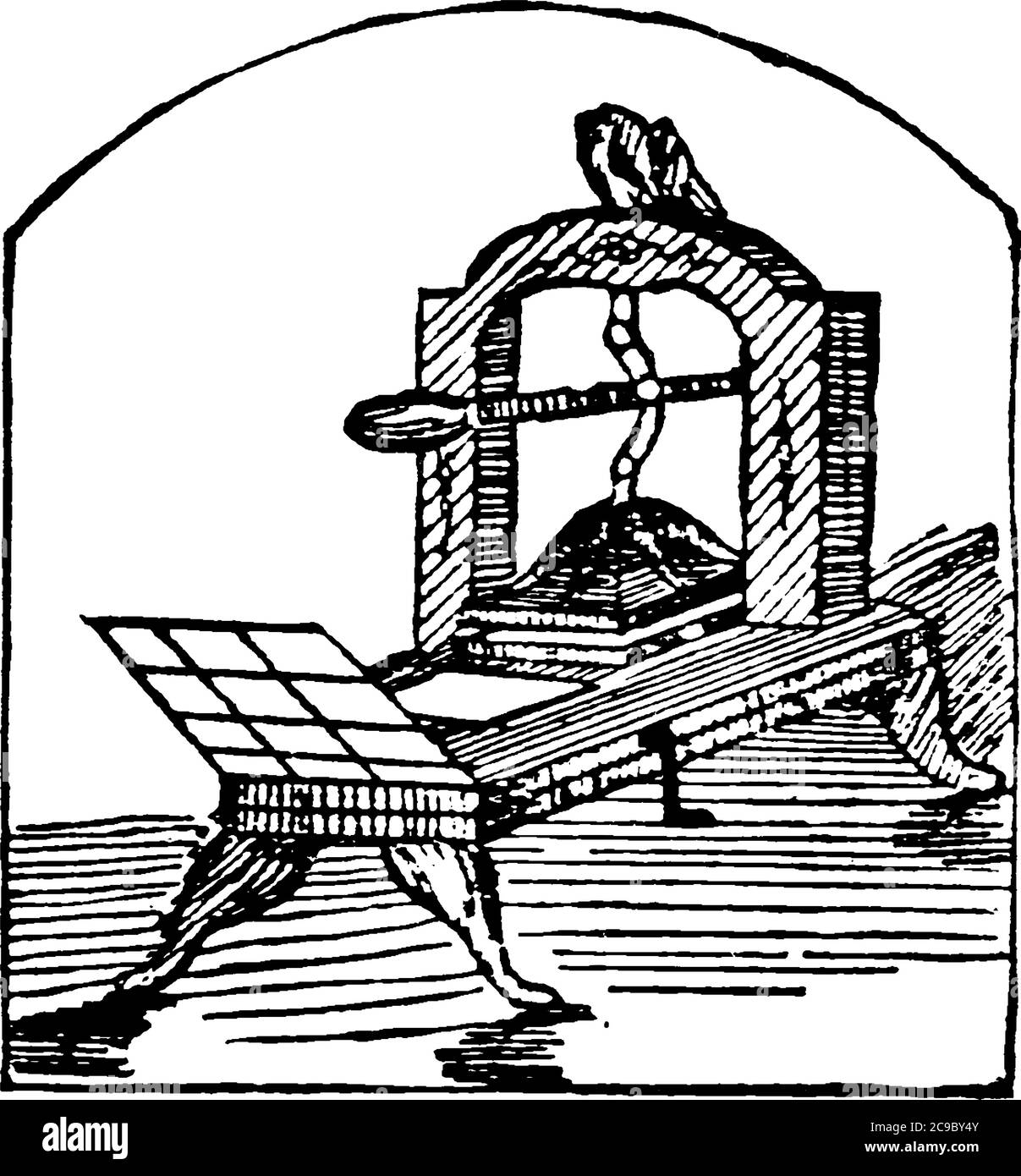 Une presse-imprimerie pour imprimer des livres, des journaux, des dessins de ligne vintage ou des illustrations de gravure. Illustration de Vecteur