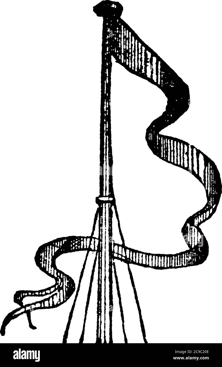 pennant un drapeau étroit, effilé couramment utilisé par des navires en mer, dessin de ligne vintage ou illustration de gravure. Illustration de Vecteur