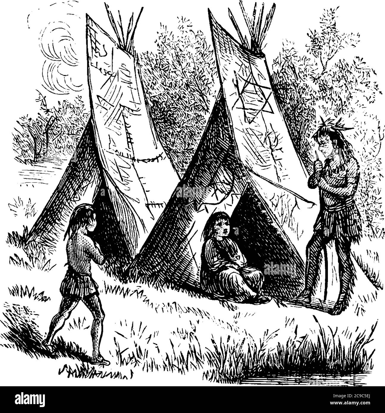 Maisons indigènes américaines utilisées par les Indiens algonquiens dans les régions boisées. Wigwam est le mot pour la maison dans la tribu Abénaki, et wetu est le mot pour Illustration de Vecteur