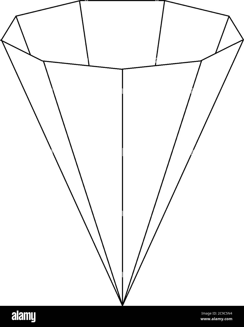 La base est un non-agon et les faces sont des triangles isosceles. La pyramide est inversée, ce qui signifie que le sommet est en bas et que la base est en haut, Illustration de Vecteur