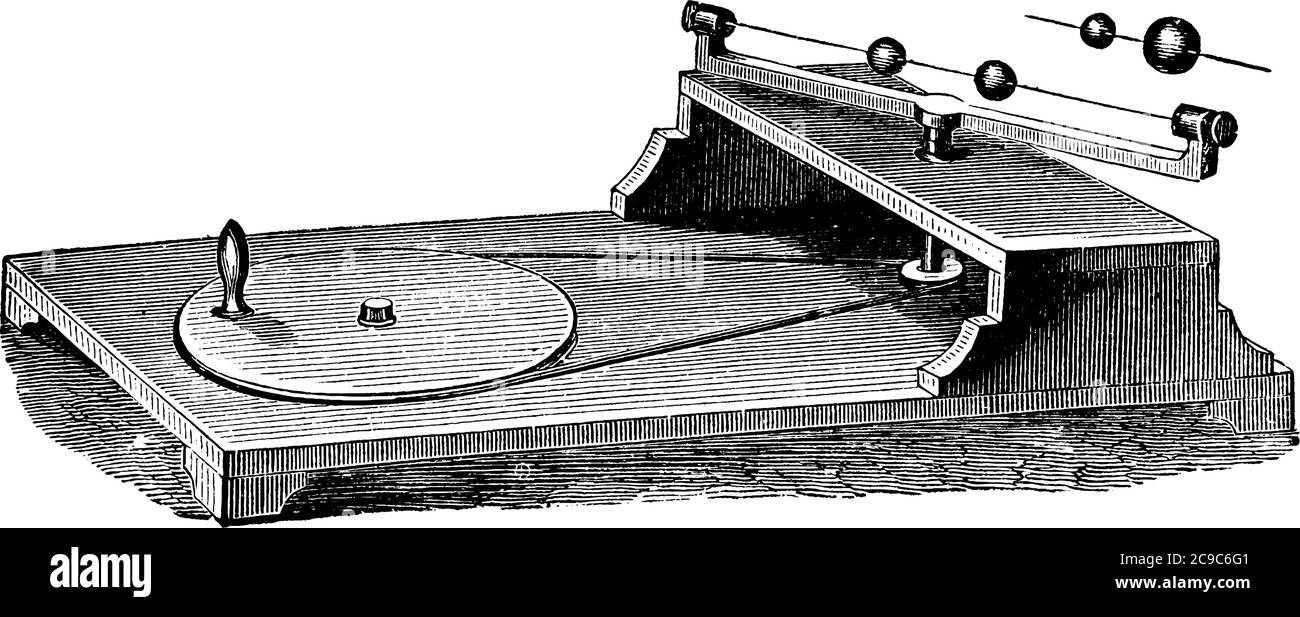 Table de tourbillonnage utilisée pour étudier les lois de la force centrifuge, du dessin au trait vintage ou de l'illustration de la gravure. Illustration de Vecteur