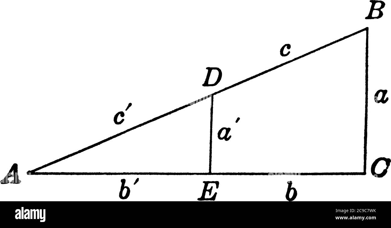 Un triangle dans lequel un angle est un angle droit, c'est-à-dire 90 degrés, souvent appelé triangle droit, dessin de ligne vintage ou illustration de gravure. Illustration de Vecteur