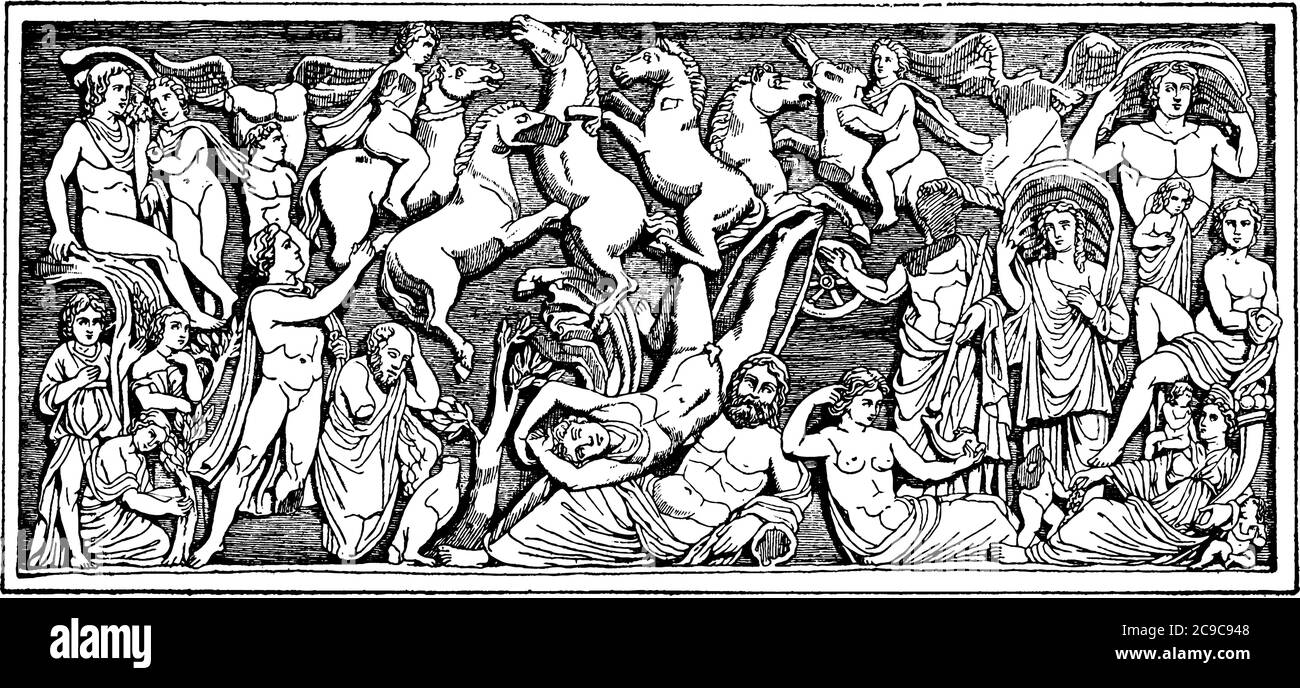 Une représentation typique de la chute de Phaethon, un tableau du maître flamand Peter Paul Rubens, mettant en vedette l'ancien mythe grec de Phaeton (Pha Illustration de Vecteur