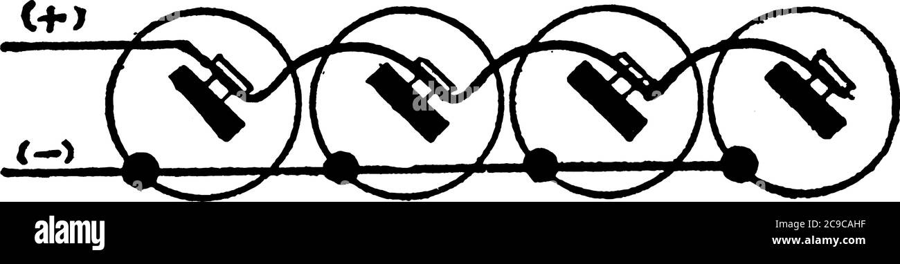 Configuration organisée de manière à montrer que la tension de la batterie est la même que celle d'une seule cellule, mais que le courant est égal à l'ampérage de Illustration de Vecteur