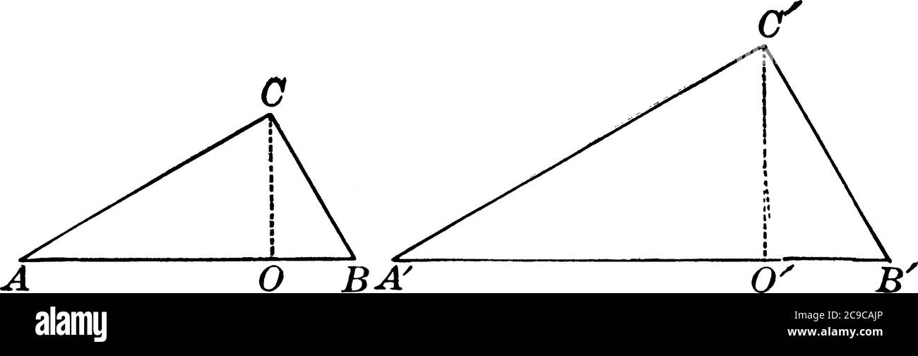 diagramme dans lequel deux triangles similaires avec altitudes, dessin de ligne vintage ou illustration de gravure. Illustration de Vecteur