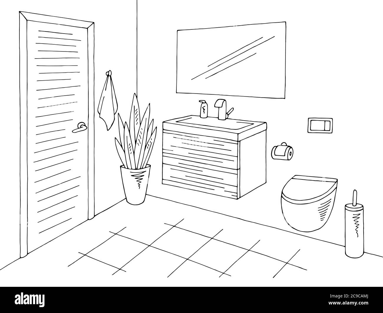 Toilette intérieur graphique maison noir blanc esquisse illustration vecteur Illustration de Vecteur