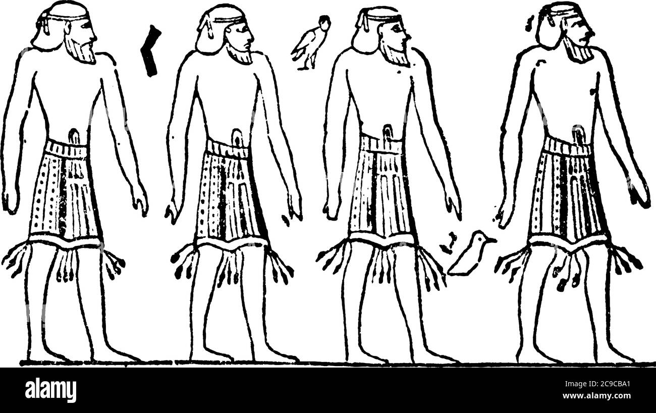 Une représentation typique des captifs de différentes nations amenés devant leur conquérant égyptien, quatre Juifs sont censés avoir été introduits af Illustration de Vecteur