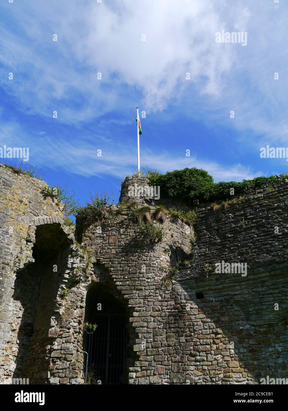 Haverfordwest, Pembrokeshire, pays de Galles, Royaume-Uni - août 11 2015 : murs du château Haverfordwest. Banque D'Images