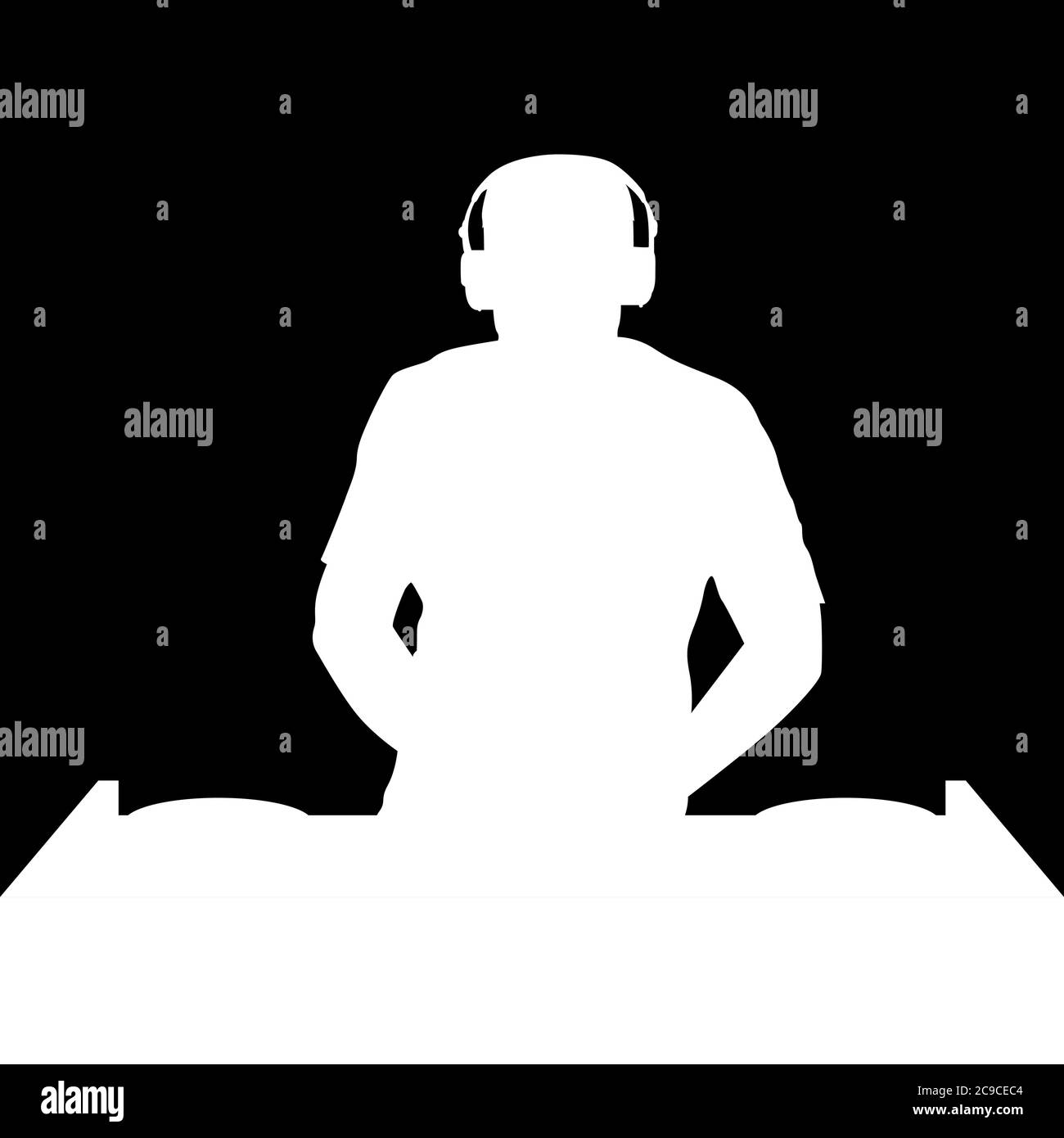 Silhouette d'un DJ au plateau tournant jouant des disques à la discothèque Illustration de Vecteur