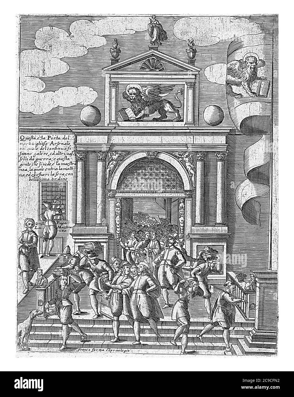 Porta Magna de l'Arsenal vénitien, anonyme, 1610 vue de la Porta Magna de l'Arsenal vénitien, gravure ancienne. Banque D'Images