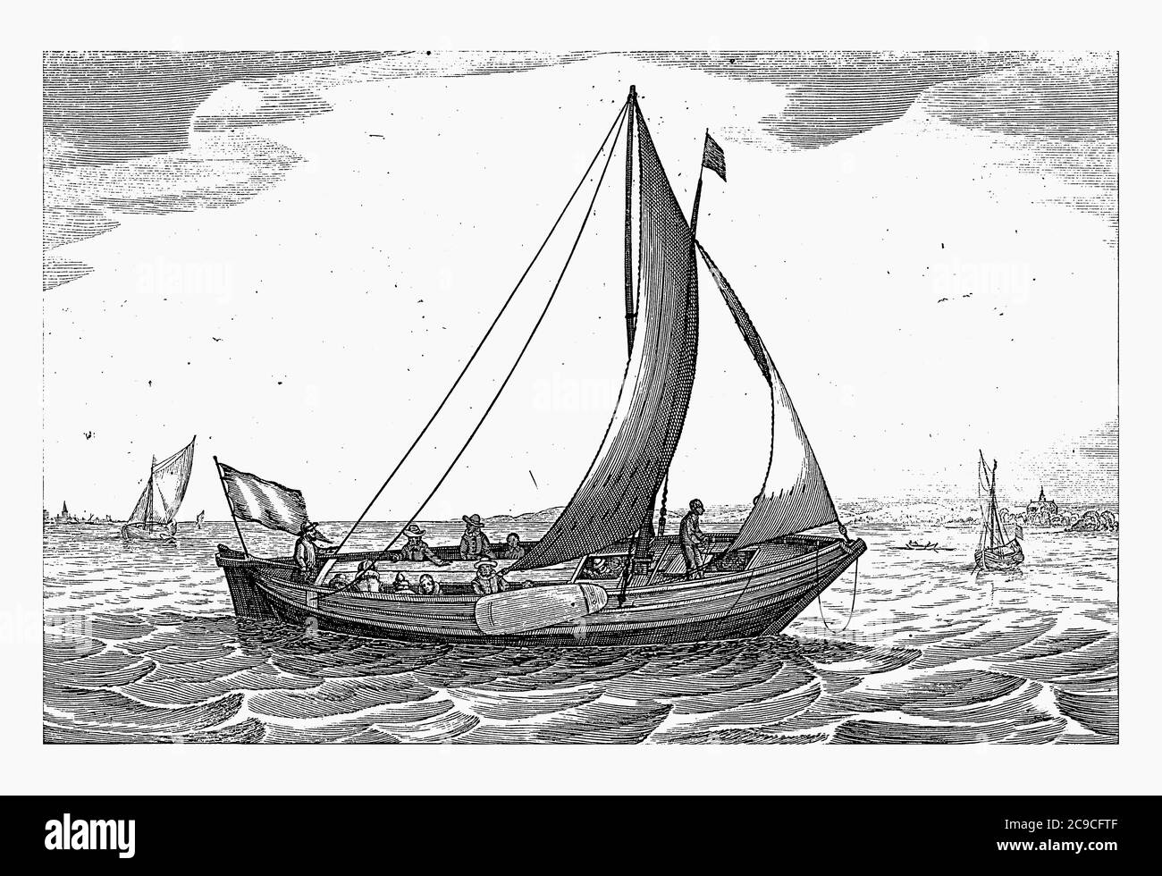 Ferryboat naviguant entre Amsterdam et Leiden, Robert de Baudous (éventuellement), après Jan Porcellis, 1670 - 1726 UN ferryboat naviguant entre Amsterdam a Banque D'Images