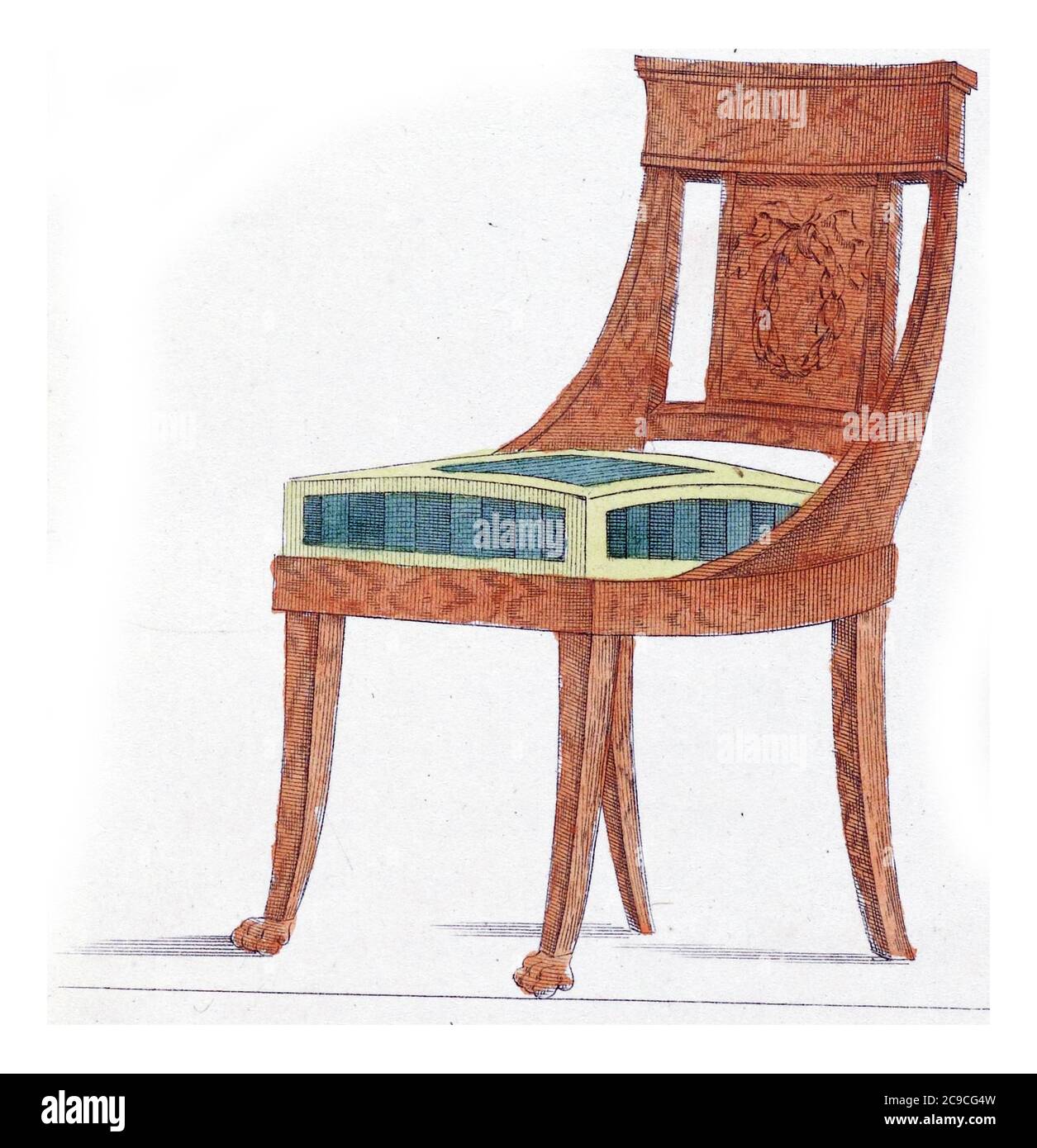 Elegantia, ou magazine de mode, de luxe et de goût pour les femmes, avril 1809, objets de goût, UNE chaise de meubles en bois d'acajou à la plus récente tas Banque D'Images