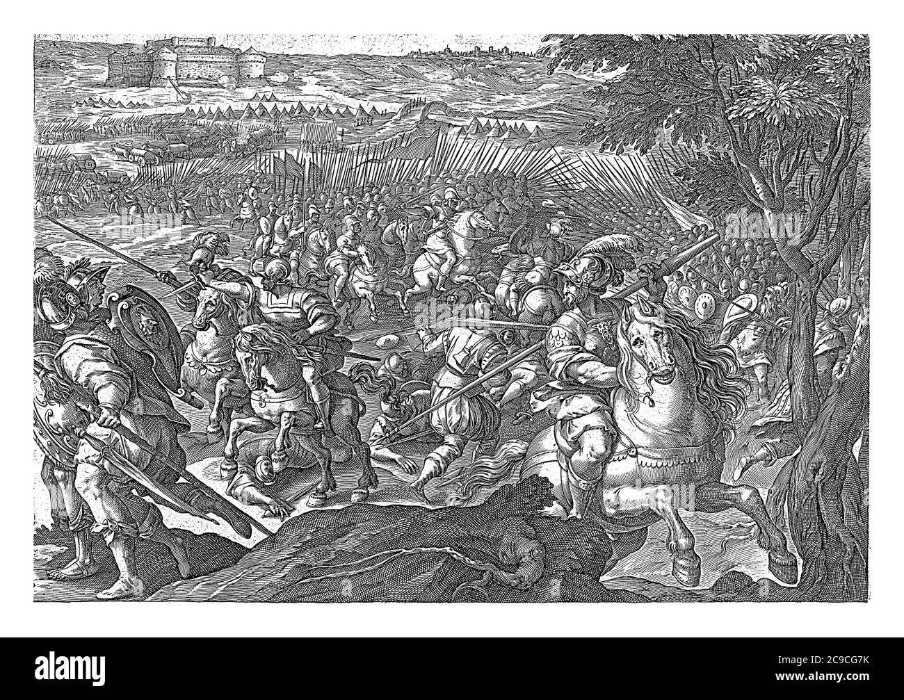 Giovanni de' Medici fait une retraite sûre de l'Armée impériale à la forteresse de Pontevico, gravure ancienne. Banque D'Images Giovanni de' Medici fait une retraite sûre de l'Armée impériale à la forteresse de Pontevico, gravure ancienne. Banque D'Images
