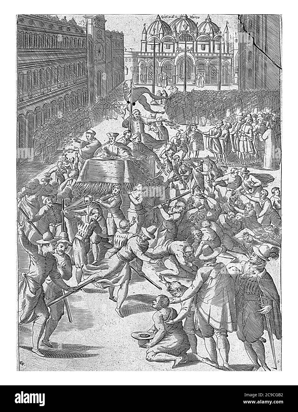 La Doge de Venise est transportée sur la place Saint-Marc jusqu'au Palais des Doges où il sera couronné, gravure d'époque. Banque D'Images