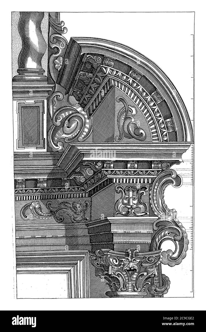 Bridle avec pediment brisé, Johann Christoph Feinlein, 1630 - 1685 partie d'un bridle avec pediment brisé. Au-dessus de la gauche d'une colonne pivotée. Avec elem de burb Banque D'Images