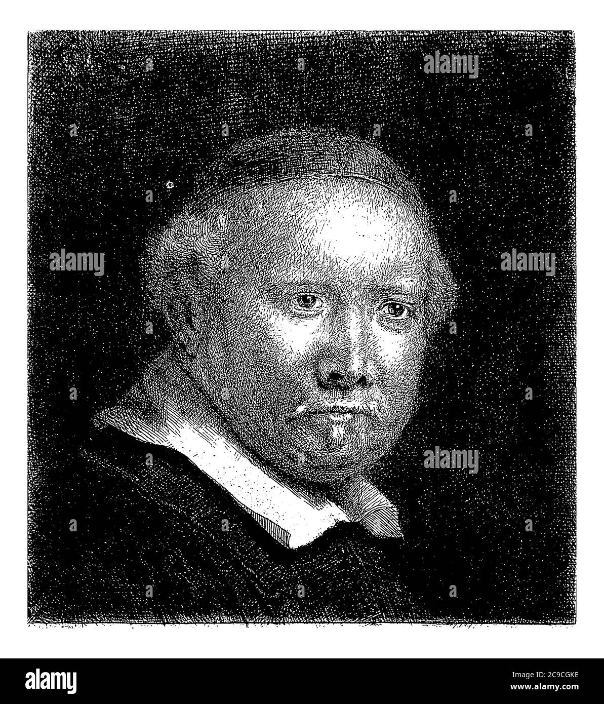 Portrait de l'écrivain Lieven Willemsz. Van Coppenol : grand disque, Rembrandt van Rijn, 1807 - 1808, gravure ancienne. Banque D'Images