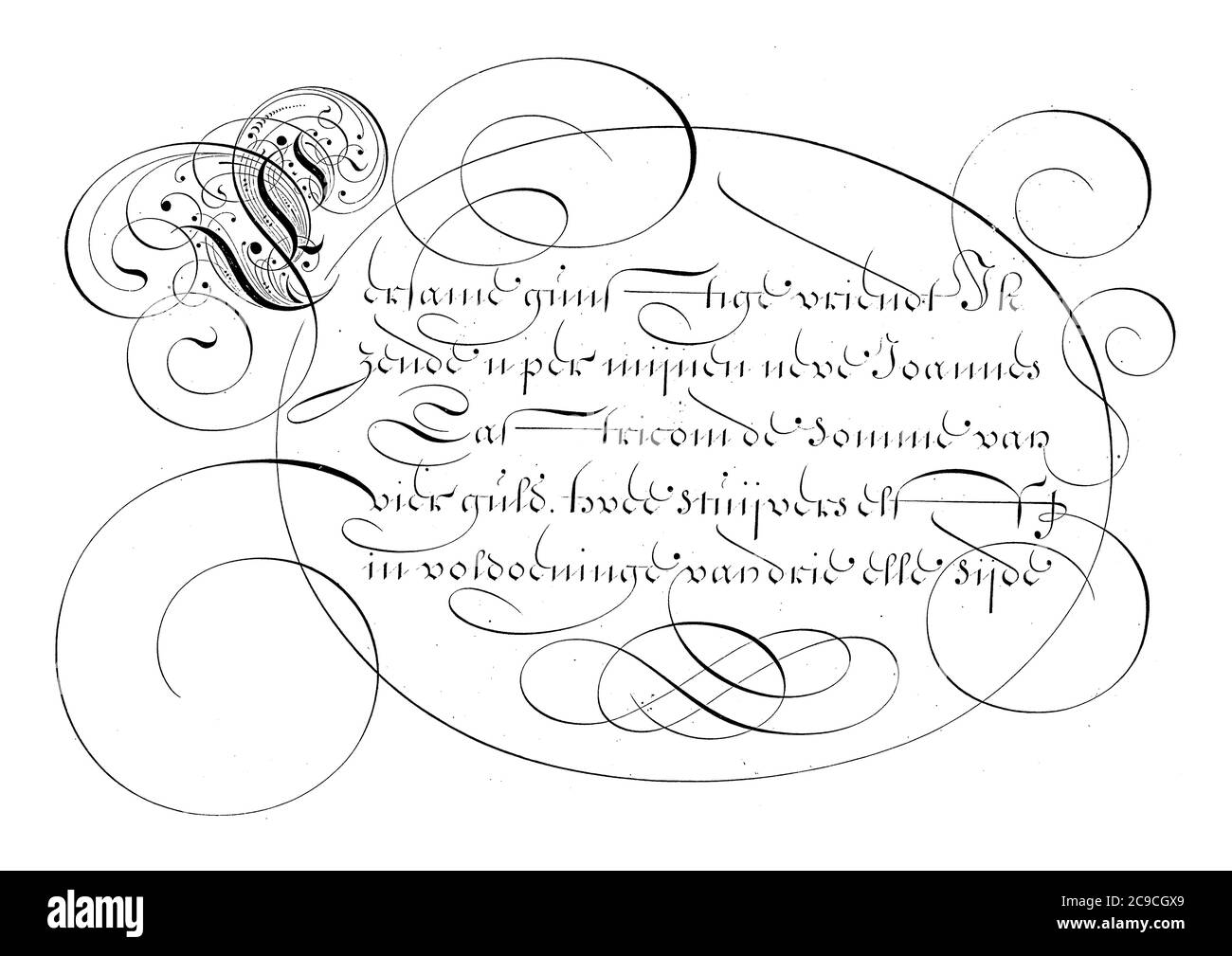 Exemple d'écriture: Eersame ami favorable (...), Ambrosius Perling, 1667 - 1718 exemple d'écriture avec cinq lignes de texte en néerlandais, gravure vintage. Banque D'Images Exemple d'écriture: Eersame ami favorable (...), Ambrosius Perling, 1667 - 1718 exemple d'écriture avec cinq lignes de texte en néerlandais, gravure vintage. Banque D'Images